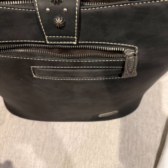 Trinity Ranch Genuine Leather Floral Tooled Purse (Black/Cream) - Picture 10 of 13